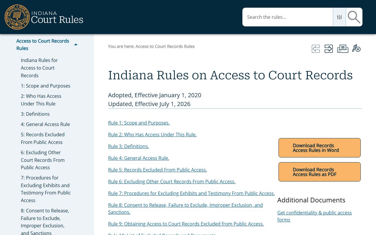 Grant County court records Indiana access rules page