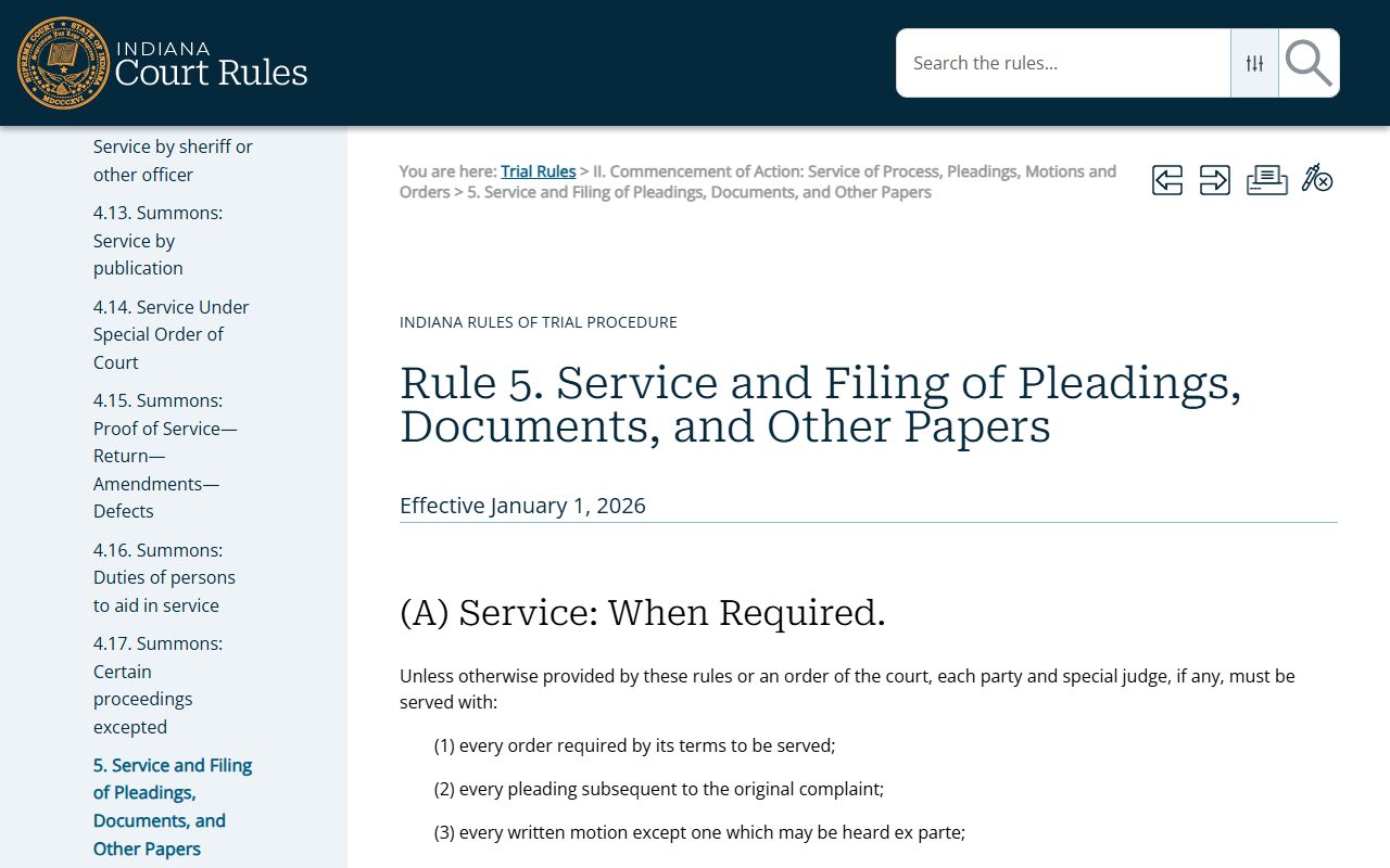 Grant County court records Indiana Trial Rule 5F filing limits