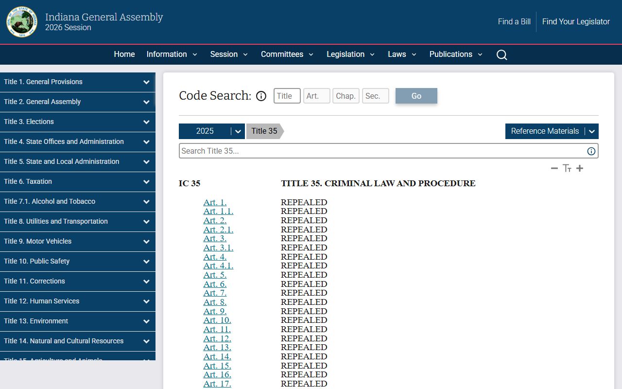 Grant County criminal court records Indiana Code Title 35