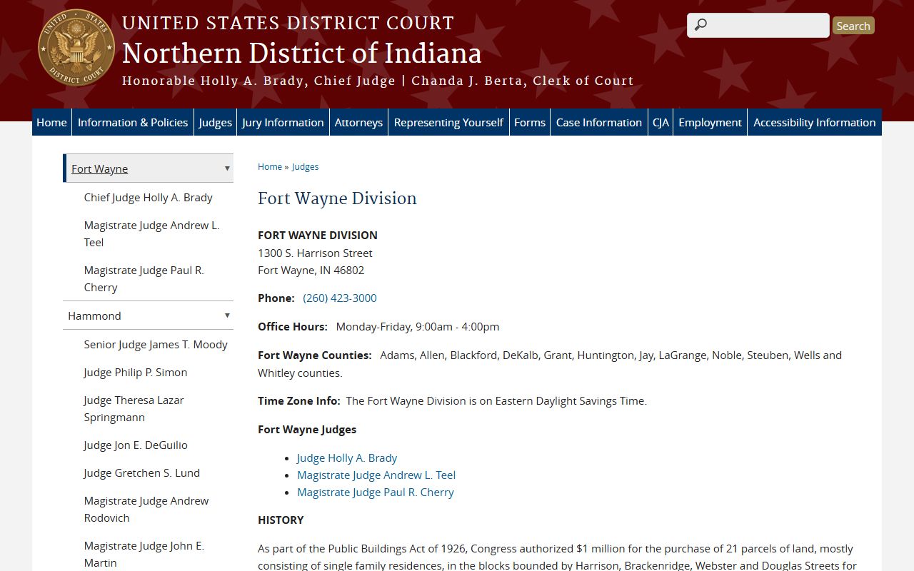 Grant County Circuit and Superior Courts Northern District Fort Wayne source