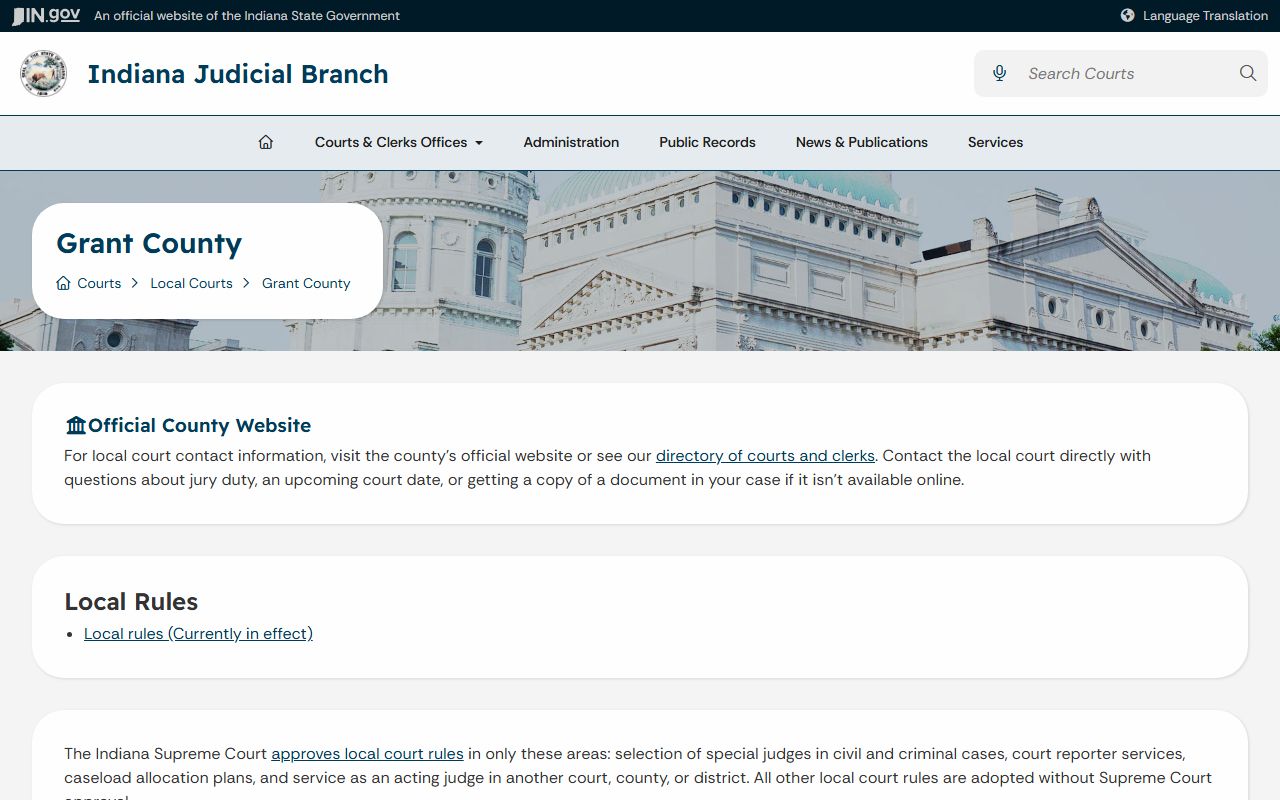 Grant County court records Indiana Judicial Branch local page