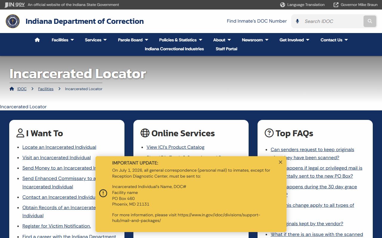 Grant County inmate records IDOC offender locator source