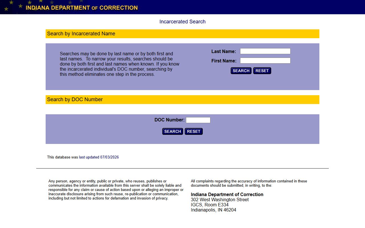 Grant County inmate records IDOC search portal source