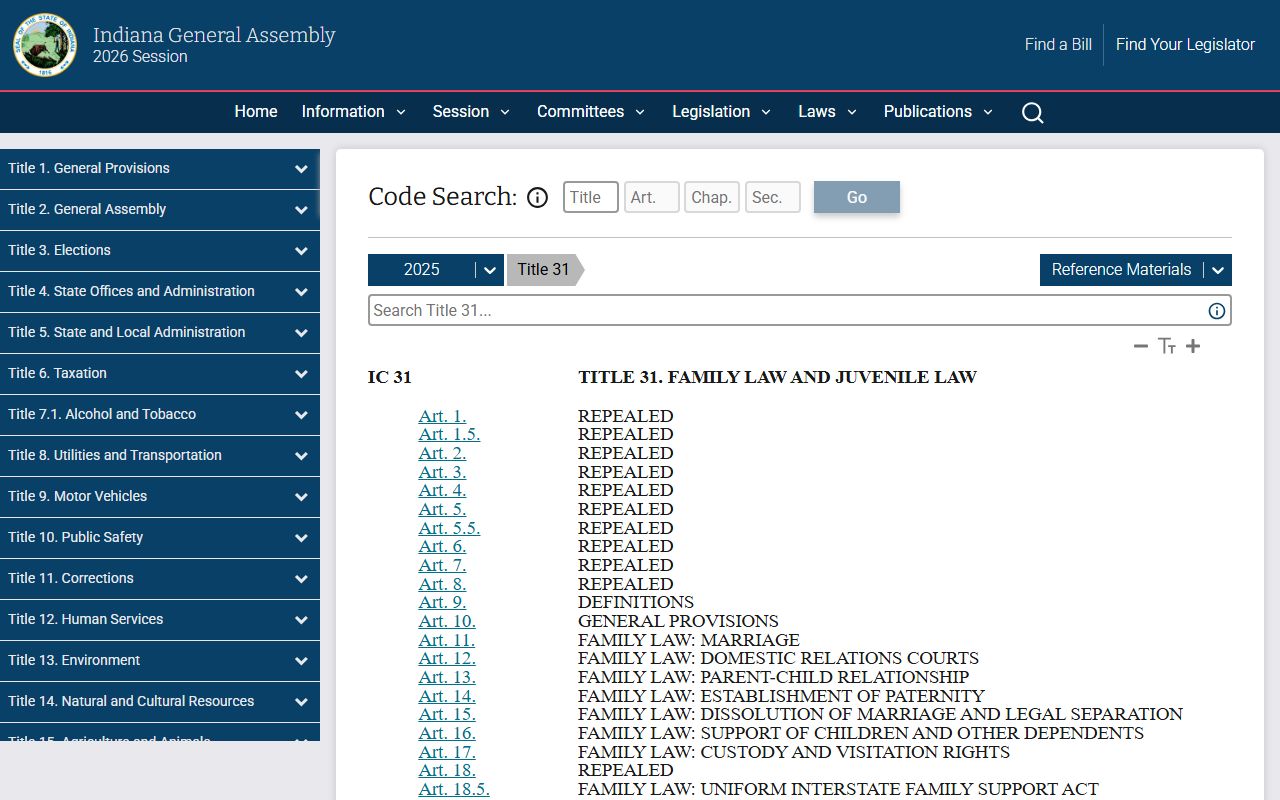 Grant County marriage and divorce records Indiana Code Title 31 source