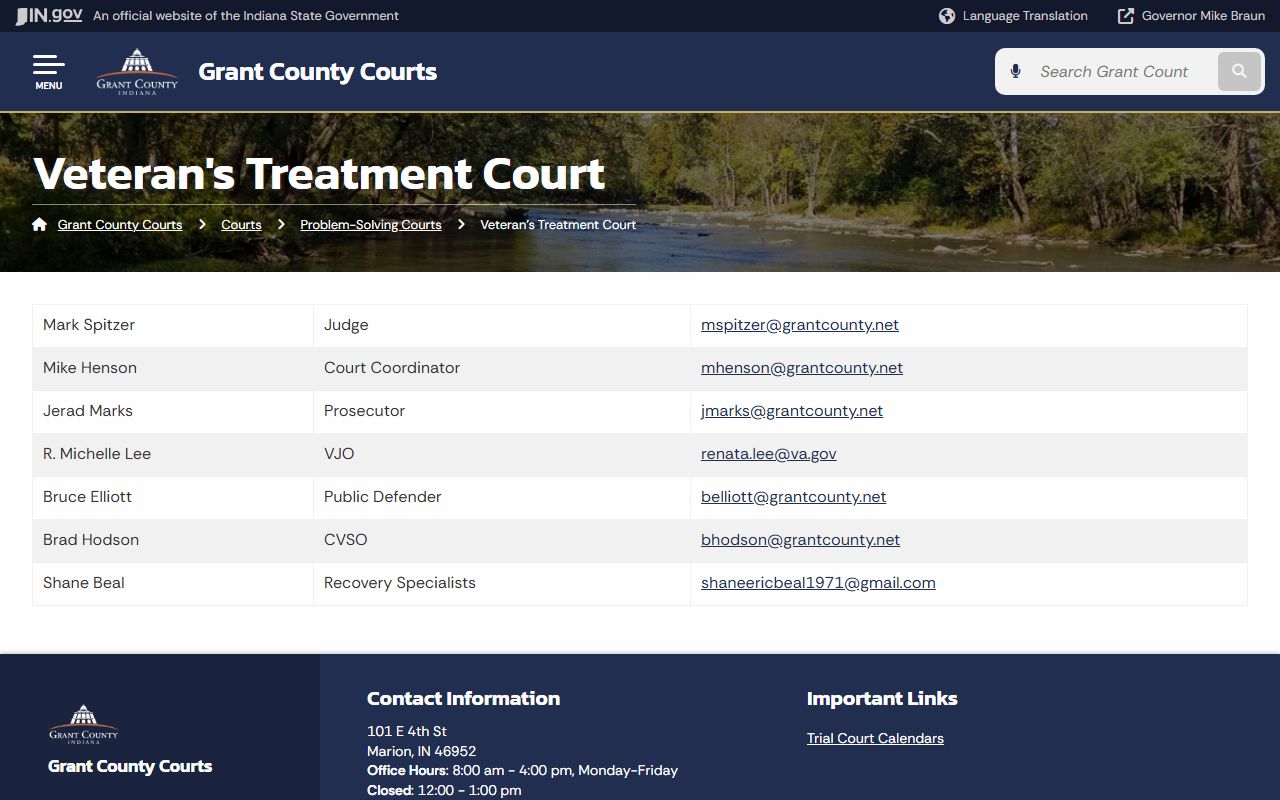 Grant County probate records Veterans Treatment Court source
