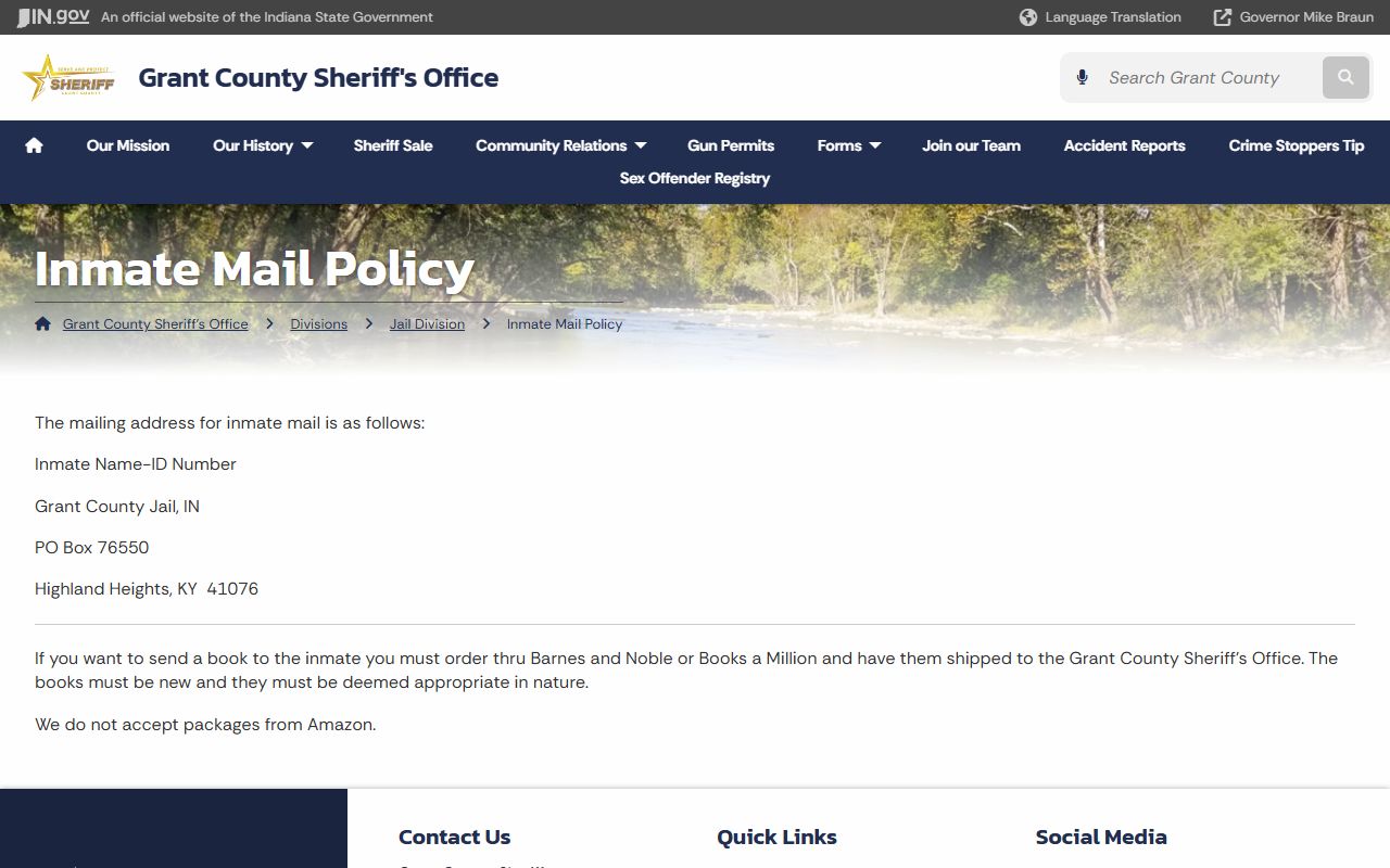 Grant County warrant records inmate mail policy source